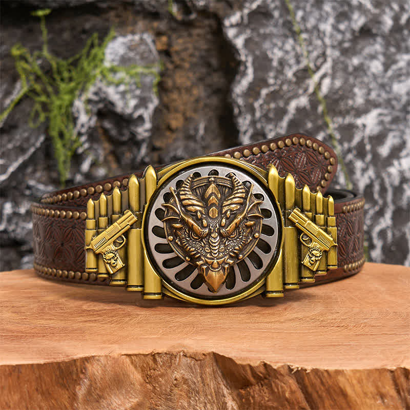 Bronze Sharp-Billed Dragon DIY Rotating Buckle Leather Belt - Sharp-Billed Dragon - Brown Rivet Belt - 42 - image 4