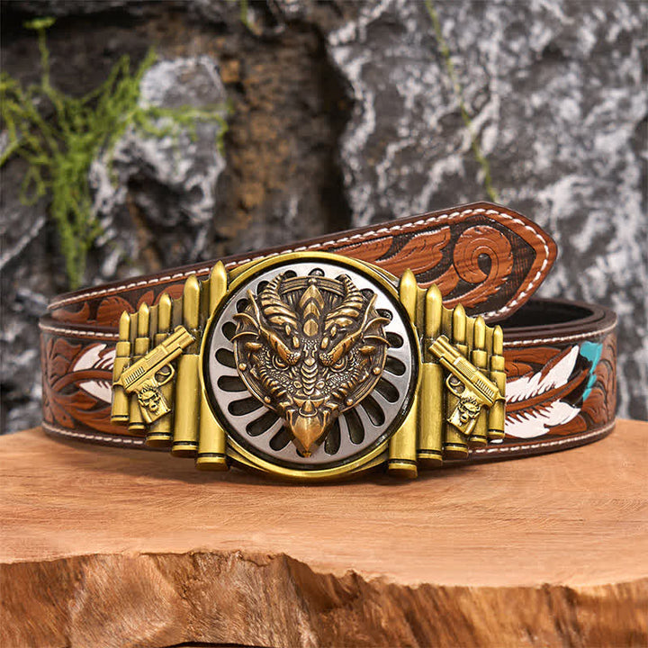 Bronze Sharp-Billed Dragon DIY Rotating Buckle Leather Belt - Sharp-Billed Dragon - Brown Feather Belt - 40 - image 8