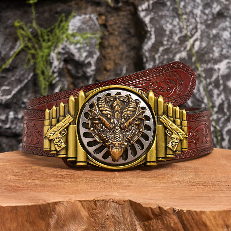 Bronze Sharp-Billed Dragon DIY Rotating Buckle Leather Belt - Sharp-Billed Dragon - Brown Carved Belt - 42 - image 6