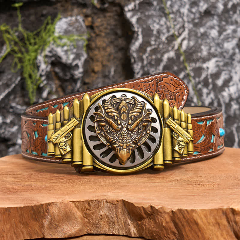 Bronze Sharp-Billed Dragon DIY Rotating Buckle Leather Belt - Sharp-Billed Dragon - Turquoise Carved Belt - 42 - image 4