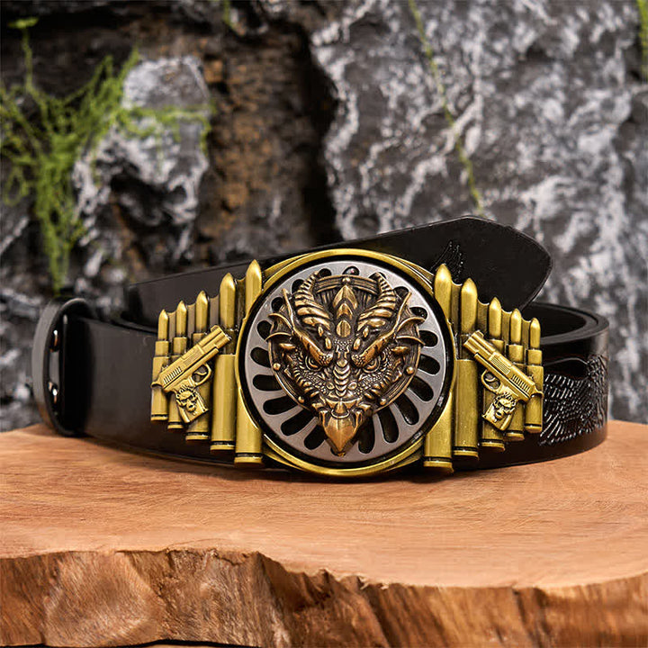 Bronze Sharp-Billed Dragon DIY Rotating Buckle Leather Belt - Sharp-Billed Dragon - Black Embossed Eagle Belt - 42 - image 3