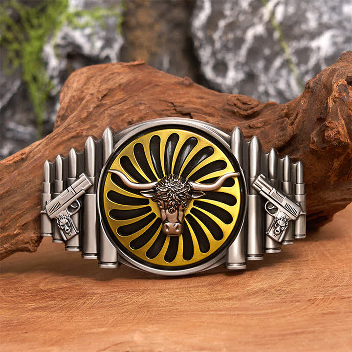 Western Silver Bull Head DIY Rotating Buckle Leather Belt - Bull Head - Without Belt - Not Included Belt - image 1