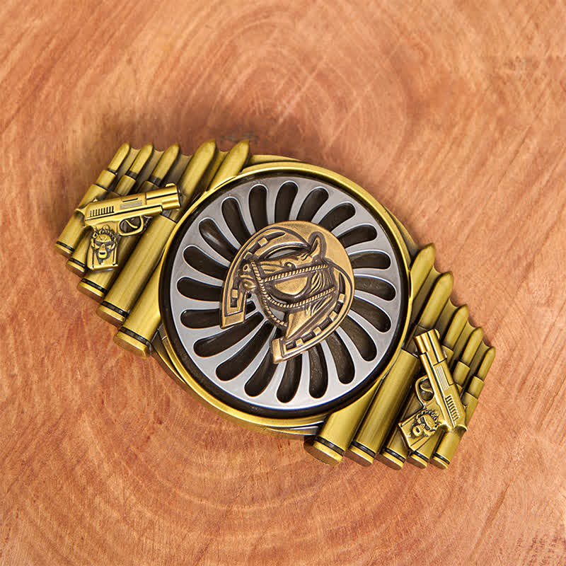 Rotating Bronze Horseshoe DIY Gun & Bullet Pattern Buckle Leather Belt - image 2
