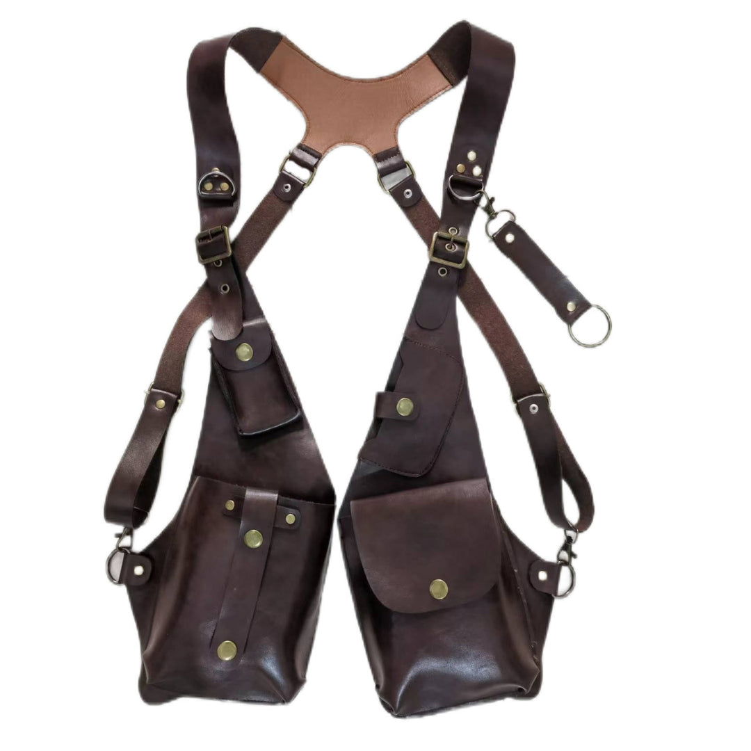 Retro Men's Leather Strap Phone Bag Underarm Button Shoulder Bag - Brown - image 3