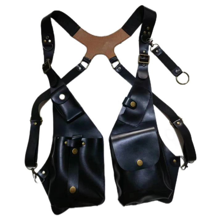 Retro Men's Leather Strap Phone Bag Underarm Button Shoulder Bag - Black - image 4