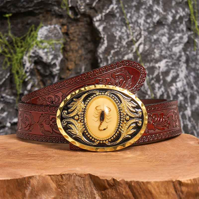 Gold DIY Decorative Scorpion Buckle Leather Belt - Scorpion - Brown Carved Belt - 42 - image 6