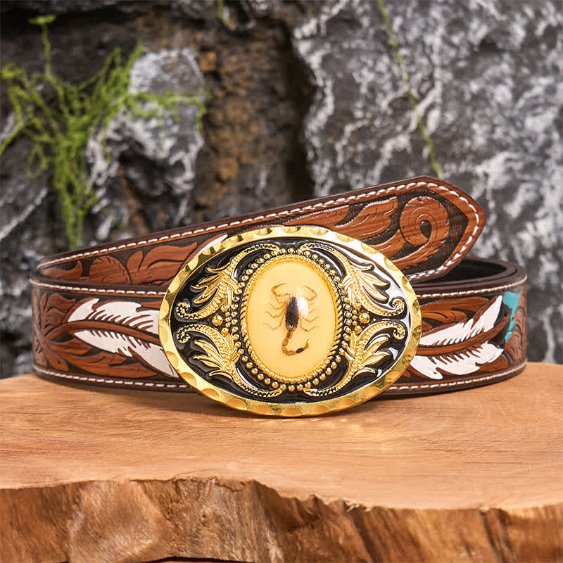 Gold DIY Decorative Scorpion Buckle Leather Belt - Scorpion - Brown Feather Belt - 40 - image 8