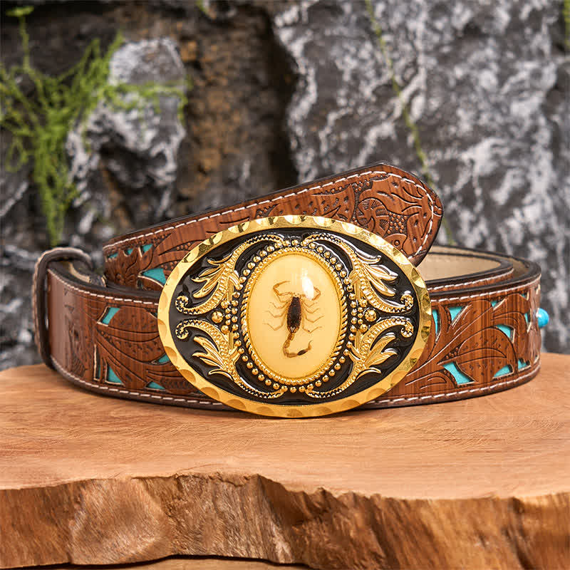 Gold DIY Decorative Scorpion Buckle Leather Belt - Scorpion - Turquoise Carved Belt - 42 - image 3