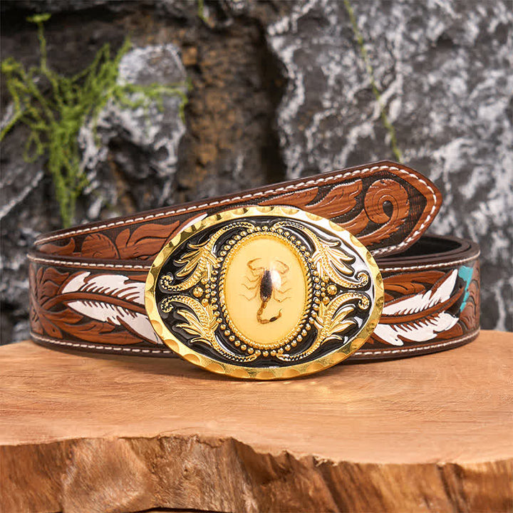 Gold DIY Decorative Scorpion Buckle Leather Belt - Scorpion - Brown Feather Belt - 40 - image 7