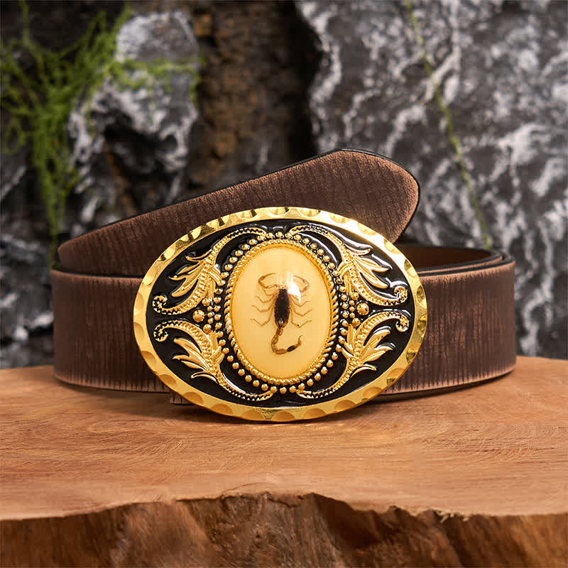 Gold DIY Decorative Scorpion Buckle Leather Belt - Scorpion - Brown Distressed Belt - 42 - image 5