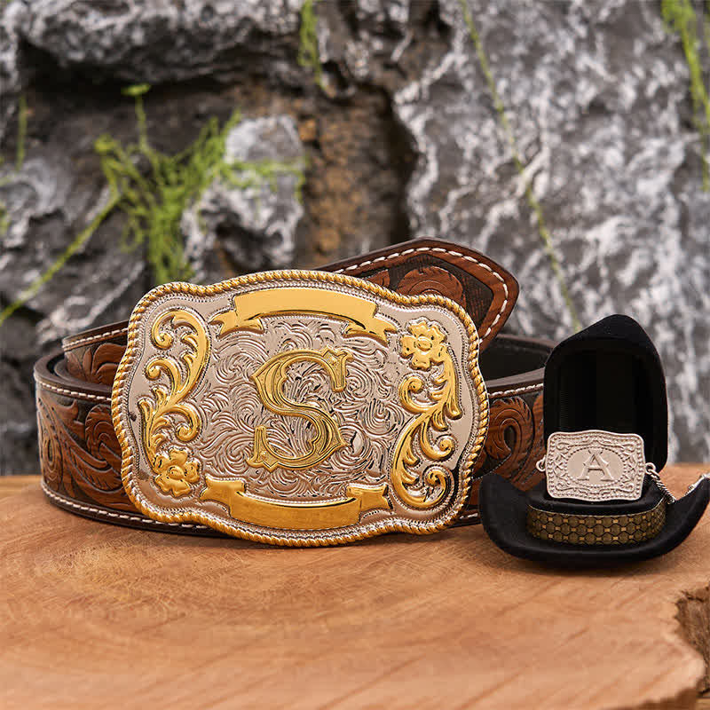 Initial Letter DIY Western Belt Buckle Silver Necklace Bundle Set - Bundle - Brown Feather Belt - 40 - image 7