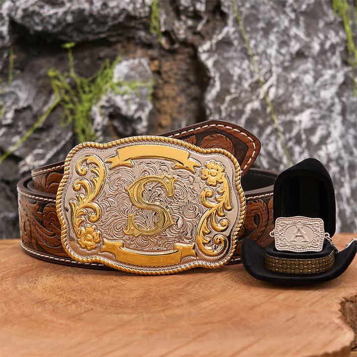 Initial Letter DIY Western Belt Buckle Silver Necklace Bundle Set - Bundle - Brown Feather Belt - 40 - image 7