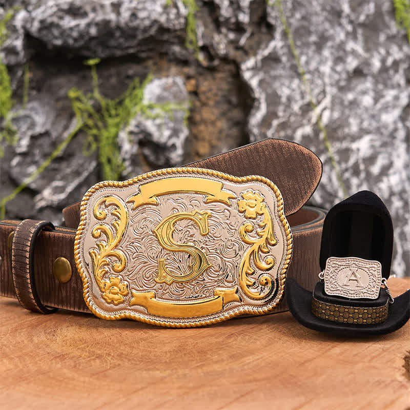 Initial Letter DIY Western Belt Buckle Silver Necklace Bundle Set - Bundle - Brown Distressed Belt - 42 - image 6