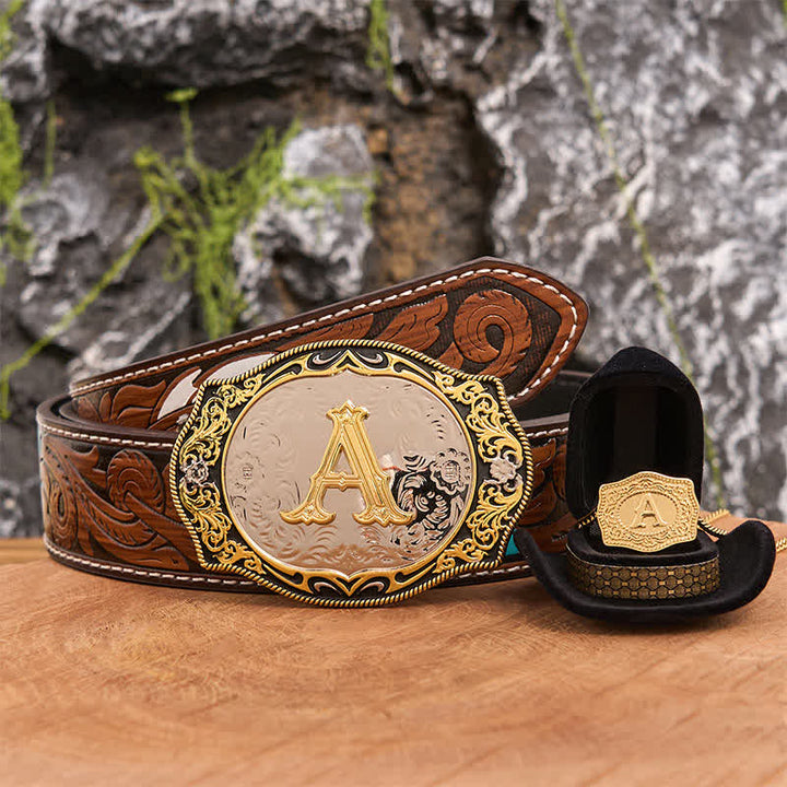 Golden Black Initial Letter DIY Belt Buckle Gold Necklace Bundle Set - Bundle - Brown Feather Belt - 40 - image 8