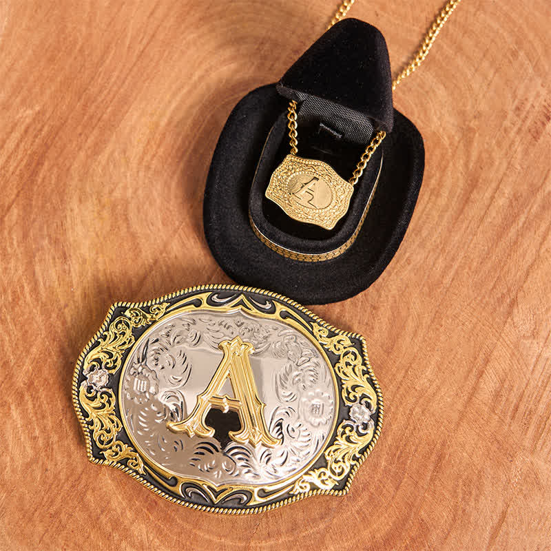 Golden Black Initial Letter DIY Belt Buckle Gold Necklace Bundle Set - Bundle - Without Belt - Not Include Belt - image 1