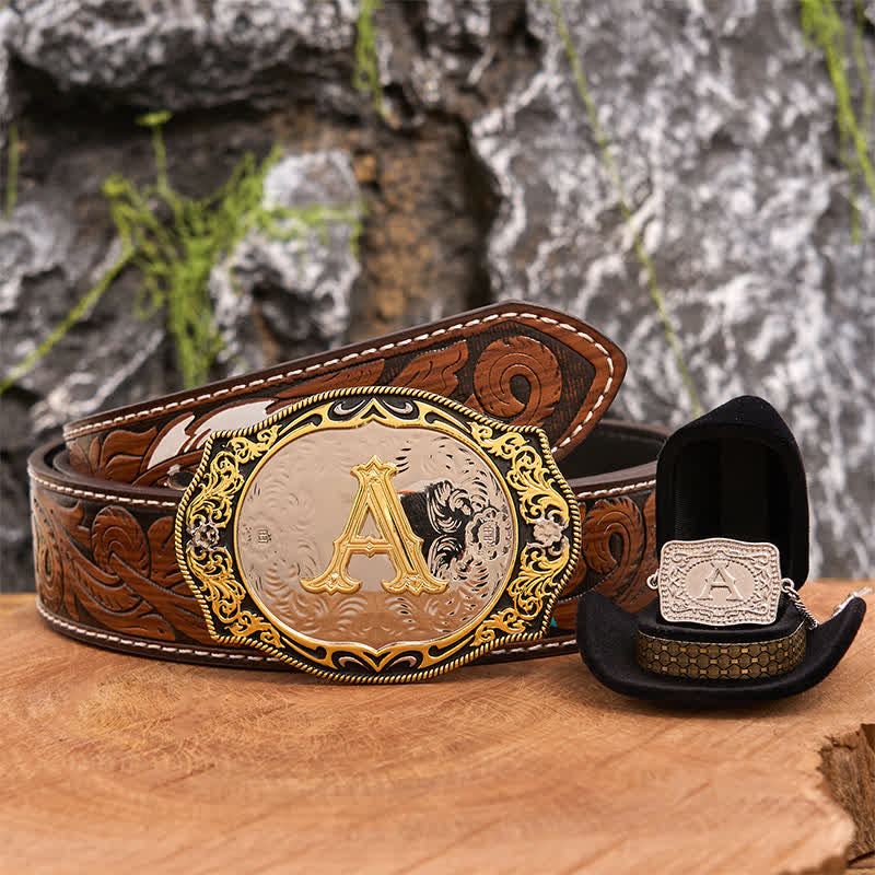 Golden Black Initial Letter DIY Belt Buckle Silver Necklace Bundle Set - Bundle - Brown Feather Belt - 40 - image 8