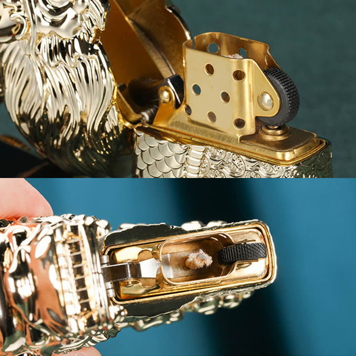 Exquisite Golden Emperor Dragon Windproof Kerosene Lighter - image 5