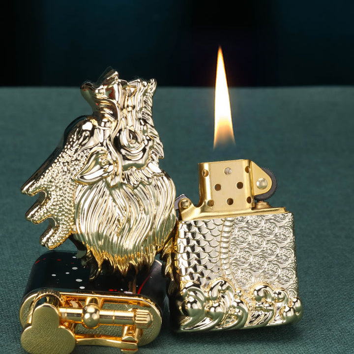 Exquisite Golden Emperor Dragon Windproof Kerosene Lighter - image 0