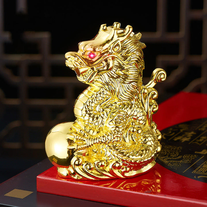 Embossed Dragon Playing Pearl Windproof Butane Lighter - Golden - image 4