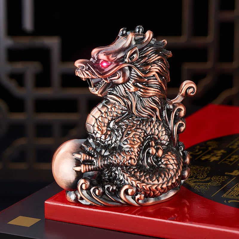 Embossed Dragon Playing Pearl Windproof Butane Lighter - Red Bronze - image 2
