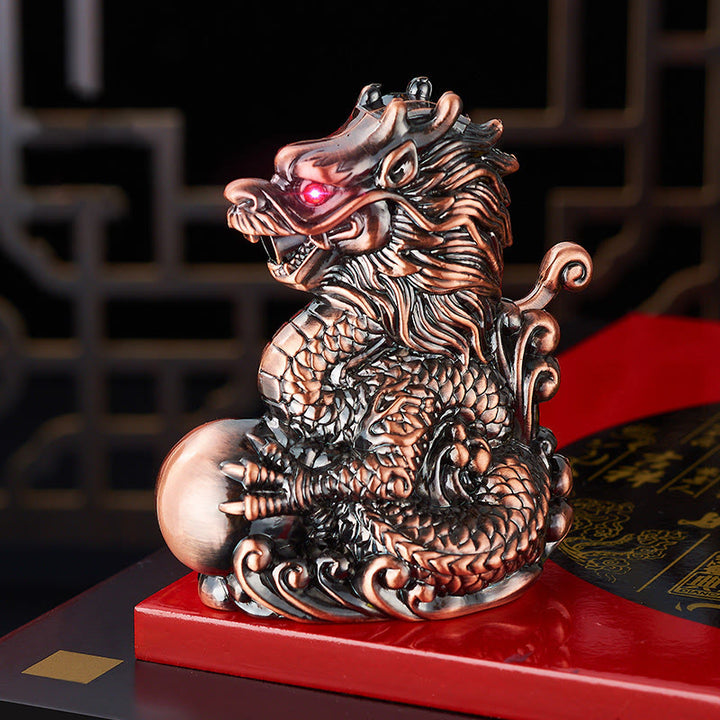 Embossed Dragon Playing Pearl Windproof Butane Lighter - Red Bronze - image 2