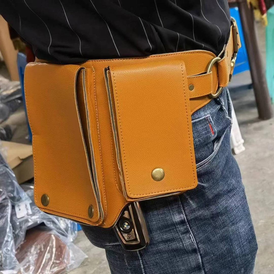 Unisex Retro Phone-Storage Button Leather Belt Bag - Yellow - image 4
