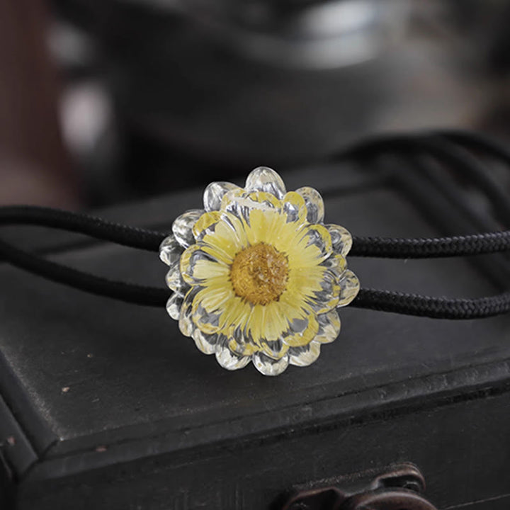 Handmade Dried Flower Daisy Women's Bolo Tie - Light Yellow - Soft Rope - image 3