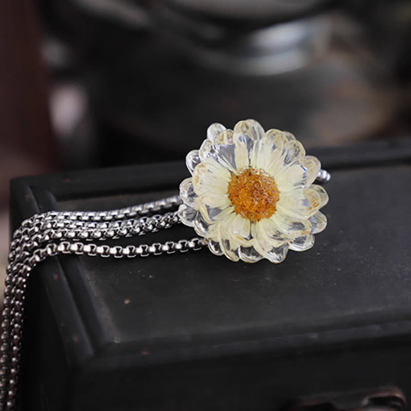 Handmade Dried Flower Daisy Women's Bolo Tie - A Little Yellow - Steel Chain - image 4