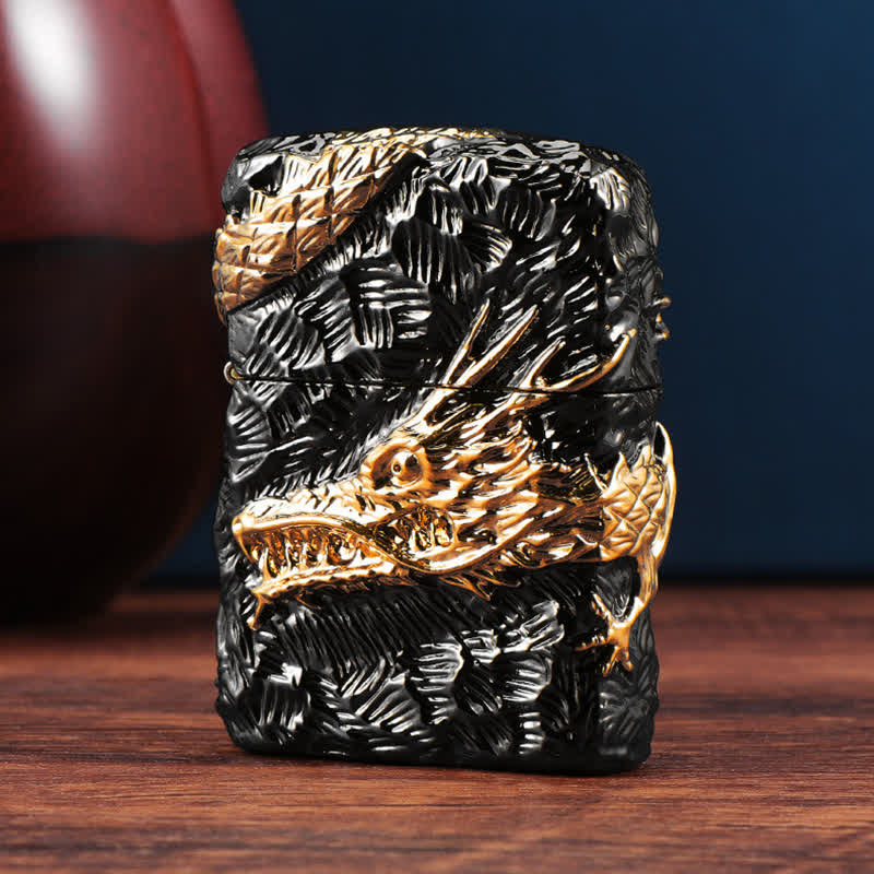 Gold & Black Dragon Tonardo Refillable Kerosene Lighter - image 3