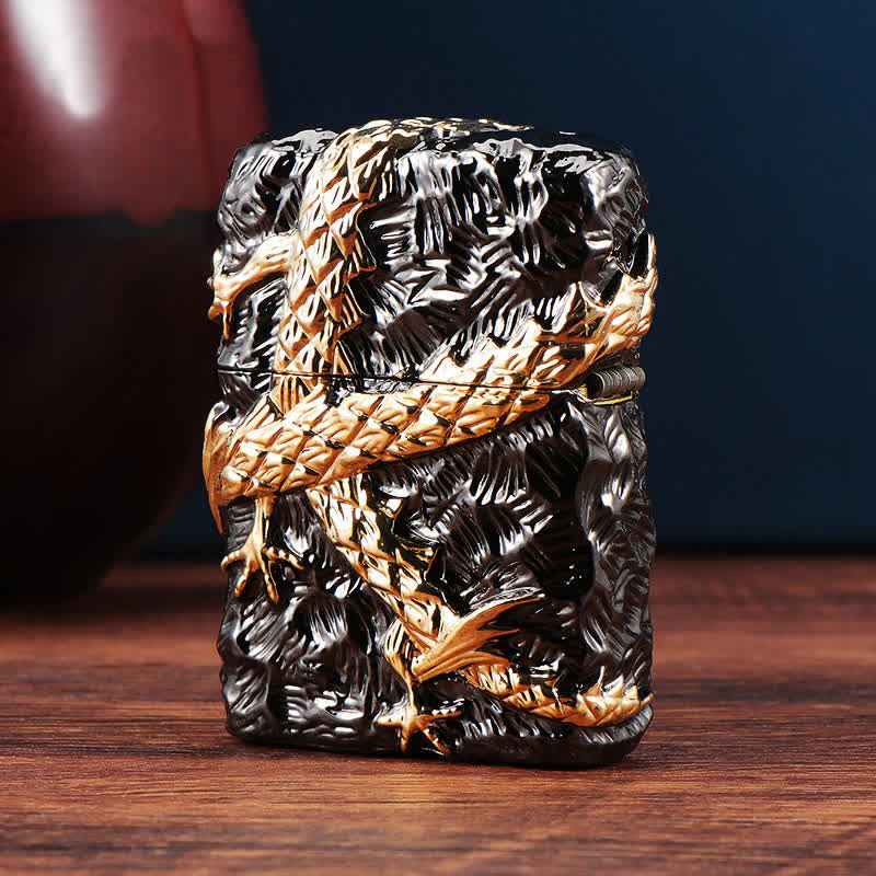 Gold & Black Dragon Tonardo Refillable Kerosene Lighter - image 4