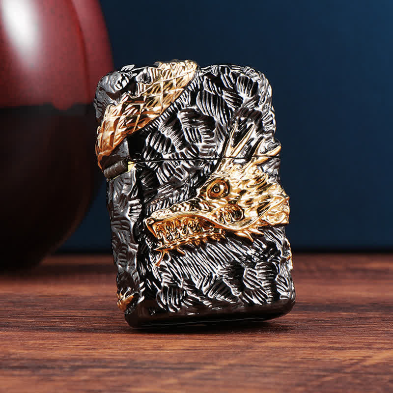Gold & Black Dragon Tonardo Refillable Kerosene Lighter - image 2