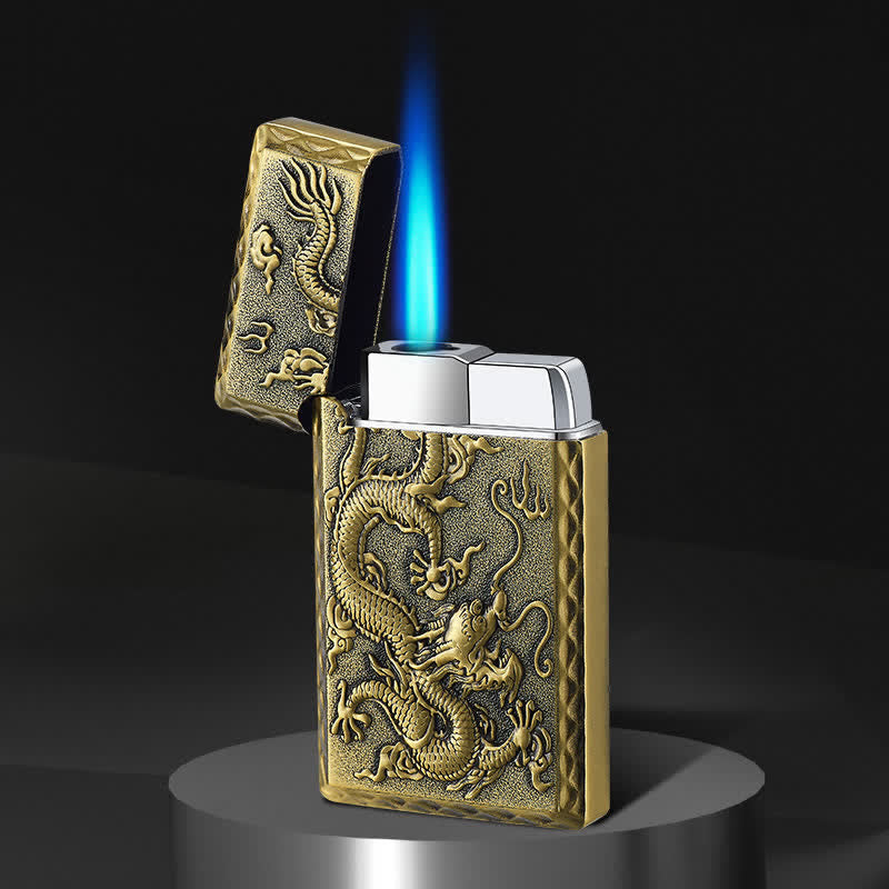 Dragon Embossed Single Jet Flame Refillable Butane Lighter - Bronze - image 1