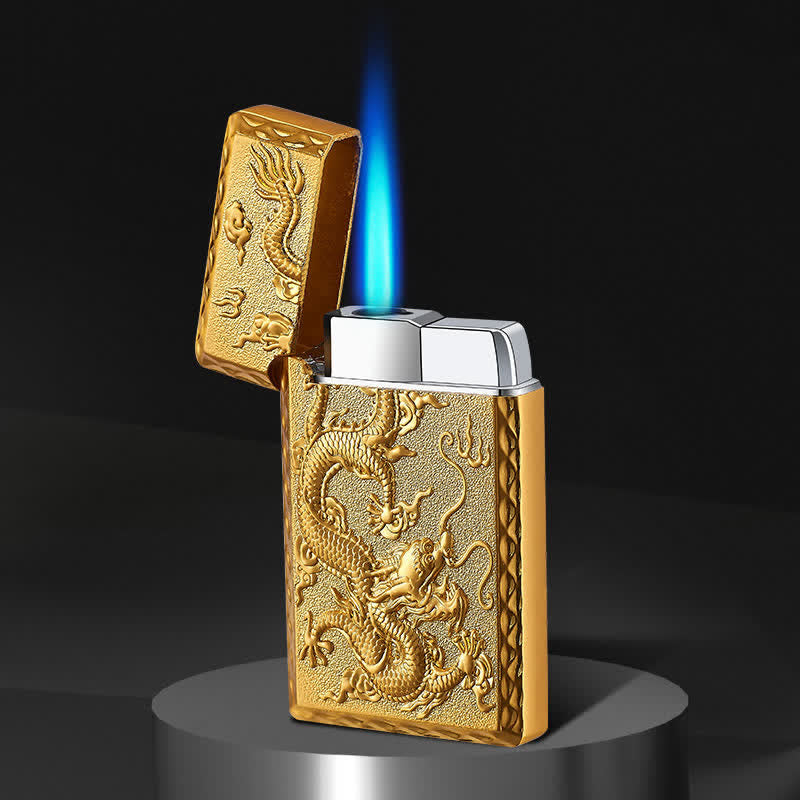 Dragon Embossed Single Jet Flame Refillable Butane Lighter - Gold - image 1