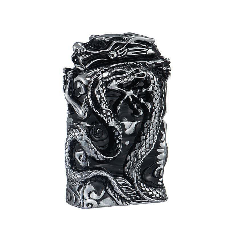 Retro Collection Relief Dragon Refillable Kerosene Lighter - Silver & Black - image 8