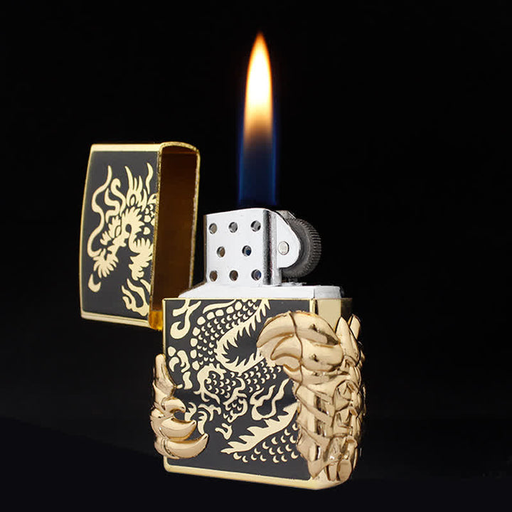 Antique Style Dragon Claw Refillable Butane Lighter - Gold - image 1