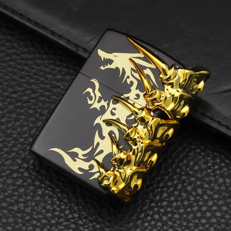 Stereoscopic Dragon Backbone Relief Refillable Butane Lighter - Black - image 3