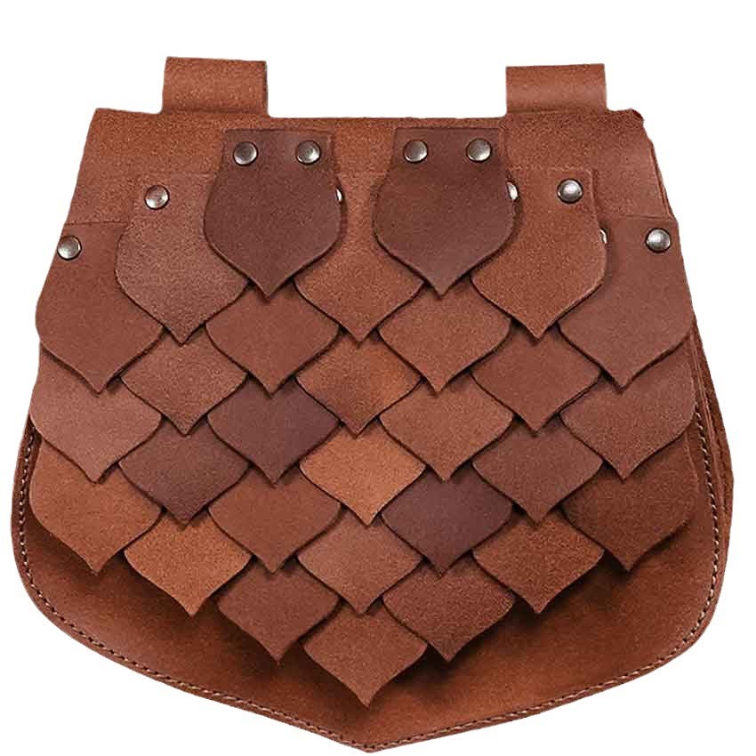 Medieval Style Large Capacity Fish Scale Viking Belt Bag - Dark Brown - image 2
