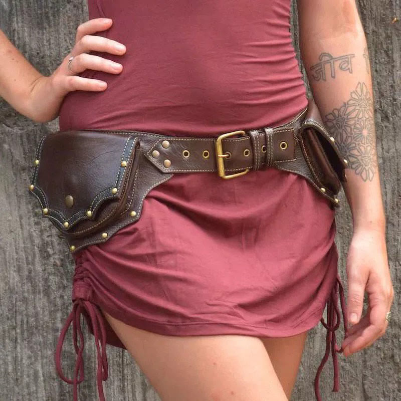 Retro Multi-Pocket Portable Wallet Viking Belt Bag - Dark Brown - image 5
