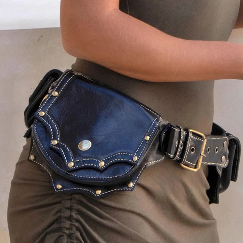 Retro Multi-Pocket Portable Wallet Viking Belt Bag - Black - image 1