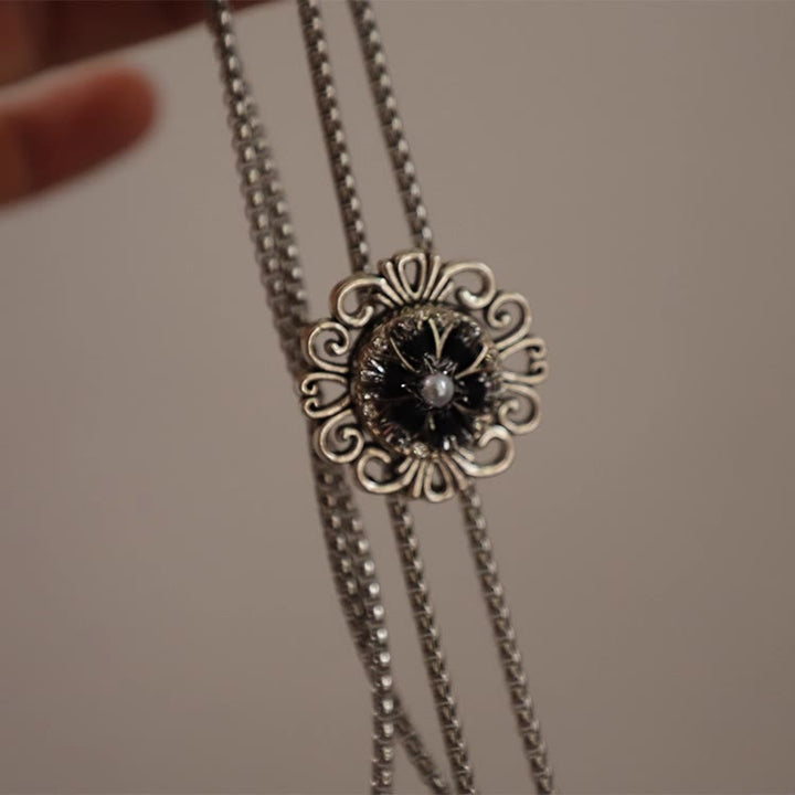 Exquisite Lace Imitation Pearl Round Pendant Bolo Tie - image 3