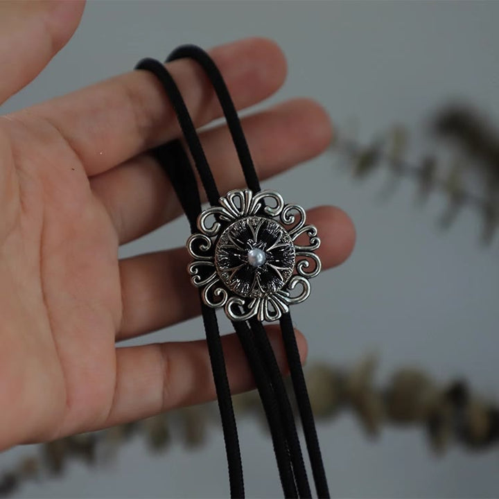 Exquisite Lace Imitation Pearl Round Pendant Bolo Tie - image 5