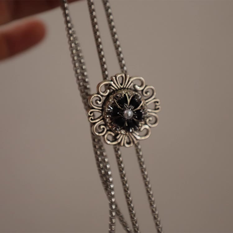 Exquisite Lace Imitation Pearl Round Pendant Bolo Tie - image 2