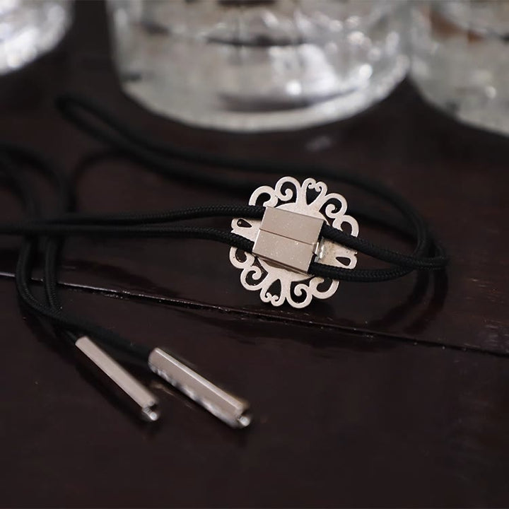 Exquisite Lace Imitation Pearl Round Pendant Bolo Tie - image 6