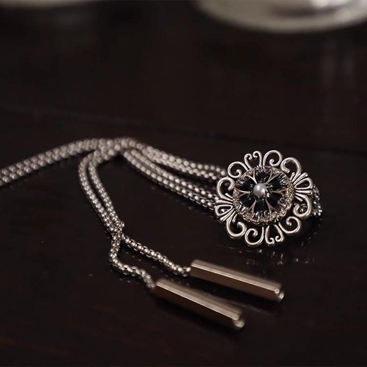 Exquisite Lace Imitation Pearl Round Pendant Bolo Tie - Lace Pendant+Steel Chain - image 1