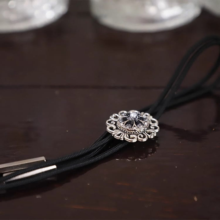 Exquisite Lace Imitation Pearl Round Pendant Bolo Tie - image 4