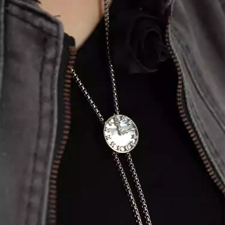 Unisex Vintage Silver Stationary Clock Design Bolo Tie - image 1