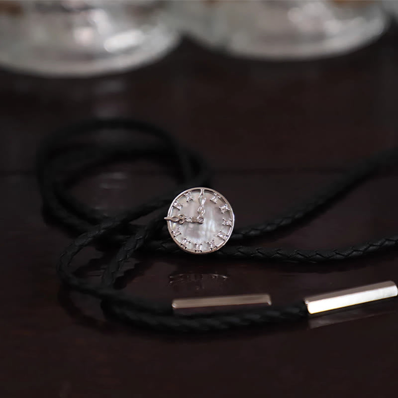 Unisex Vintage Silver Stationary Clock Design Bolo Tie - Beimu Clock+Rope - image 6