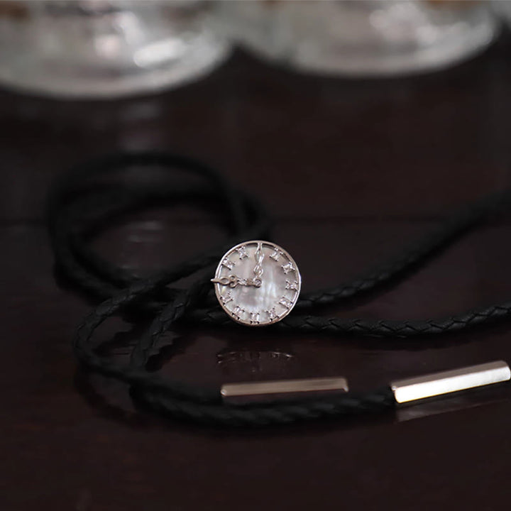 Unisex Vintage Silver Stationary Clock Design Bolo Tie - Beimu Clock+Rope - image 5