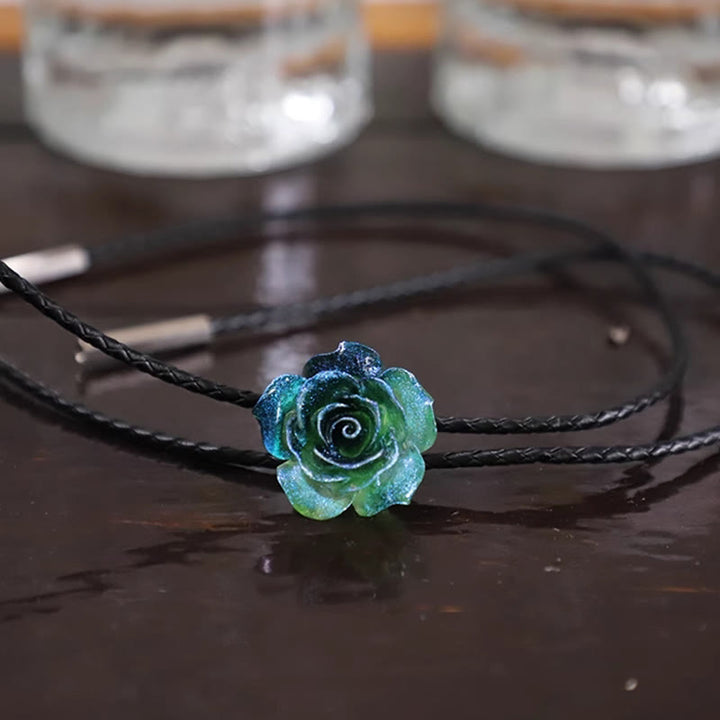 Handmade Micro Flash Gradient Blue Rose Bolo Tie - Blue Rose+Rope - image 4
