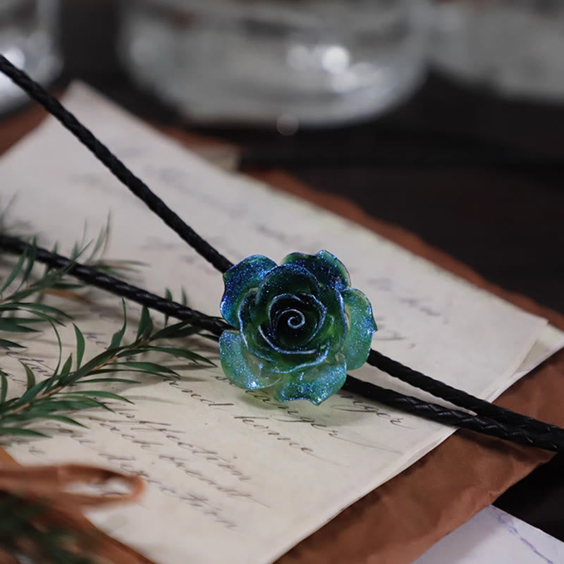 Handmade Micro Flash Gradient Blue Rose Bolo Tie - image 5
